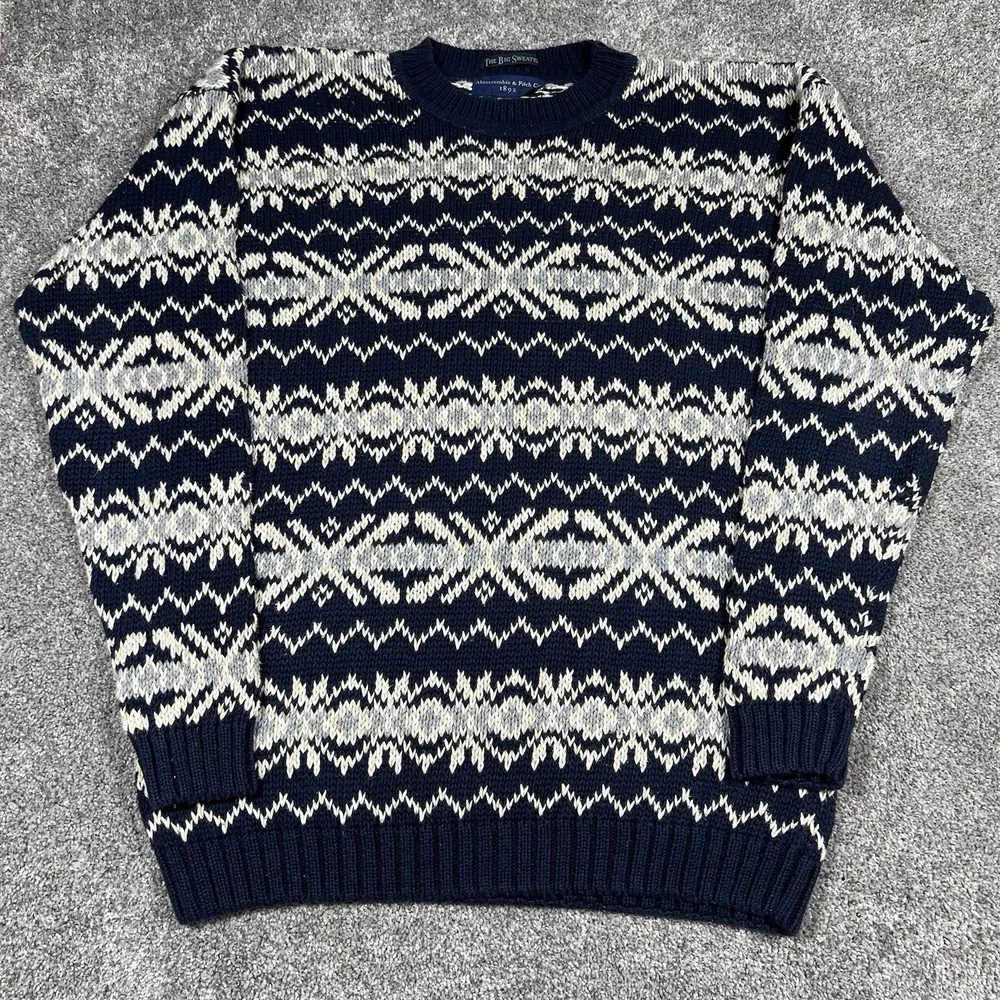 Vintage Abercrombie&Fitch The Big Sweater Chunky Knit Nordic Fair Isle 80s 90s M